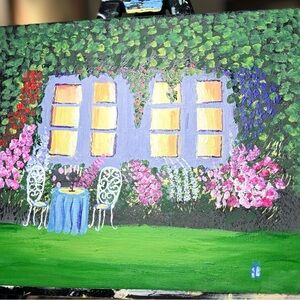 Charming Garden Scene Canvas Original Painting
